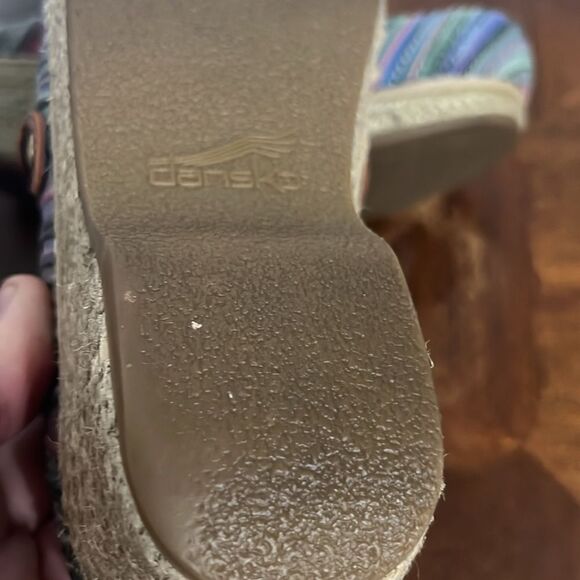 🔥 Dansko Jute Professional Woven Striped Fabric Open Back Buckle Clogs Sz 36 - Picture 10 of 10